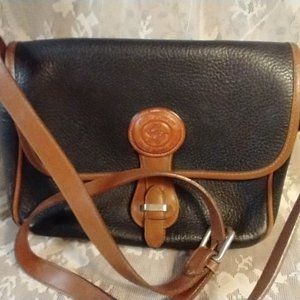 Vintage black pebble Oggi Domani crossbody bag tan trim adjustable strap